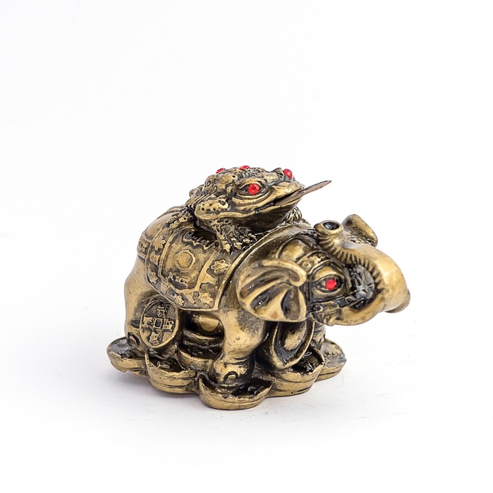 Elefant cu broasca raioasa cu trei picioare - mic remediu Feng Shui din Rasina, 75 mm lungime