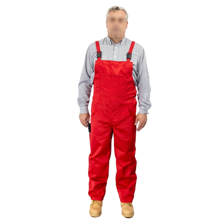 Salopeta - Pantalon de lucru din tercot cu pieptar, rosu, marimea 50