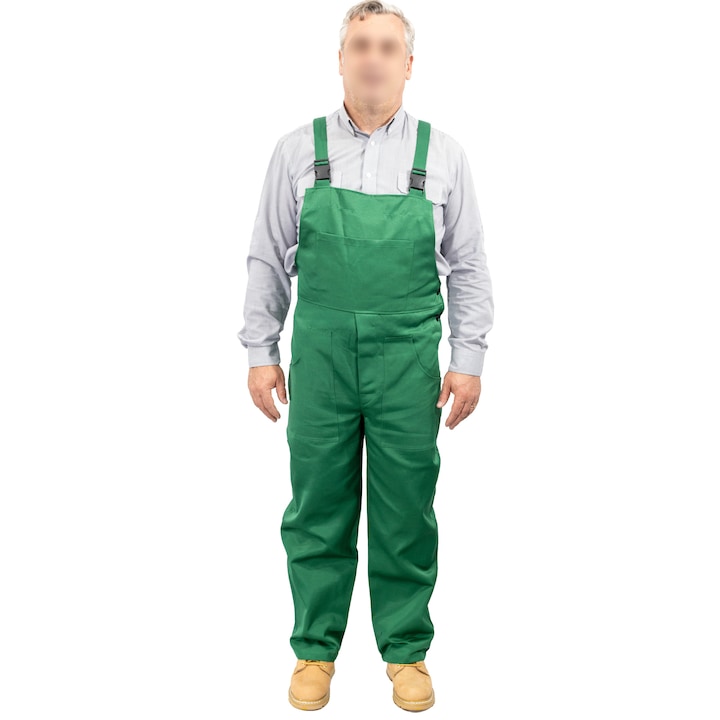Salopeta - Pantalon de lucru din tercot cu pieptar, verde, marimea 52