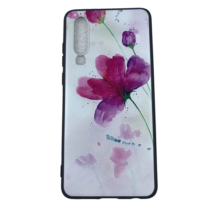 Husa compatibila cu Huawei P30, Carcasa silicon in relief, Floare