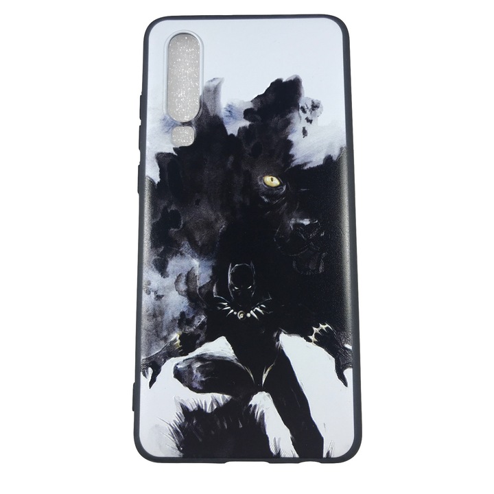 Husa compatibila cu Huawei P30, Carcasa silicon in relief, Black Panther