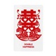 Card dubla fericire amuleta cu simbolul dublei fericiri, rate mandarine si flori de piersic remediu Feng Shui din PVC auriu sidefat, 80 mm lungime
