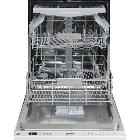 Masina de spalat vase incorporabila Indesit DIO3T131AFE, 14 seturi, 9 programe, Clasa A+++, Fast&Clean, Push&Go, Auto Door, Sertar tacamuri, Semnal luminos, 60 cm