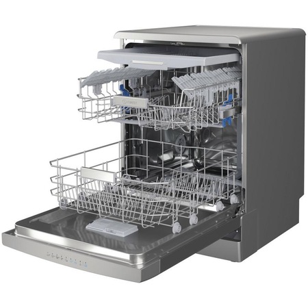 Masina de spalat vase Indesit DFO3T133AFX, 14 seturi, 9 programe, Clasa D, Fast&Clean, Push&Go, Auto Door, Sertar tacamuri, 60 cm, Inox