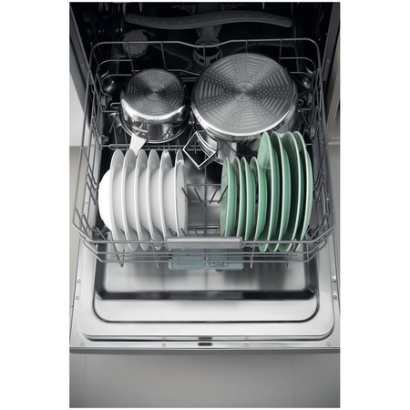 Masina de spalat vase Indesit DFO3T133AFX, 14 seturi, 9 programe, Clasa D, Fast&Clean, Push&Go, Auto Door, Sertar tacamuri, 60 cm, Inox
