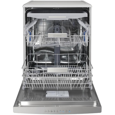 Masina de spalat vase Indesit DFO3T133AFX, 14 seturi, 9 programe, Clasa D, Fast&Clean, Push&Go, Auto Door, Sertar tacamuri, 60 cm, Inox