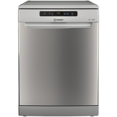 Masina de spalat vase Indesit DFO3T133AFX, 14 seturi, 9 programe, Clasa D, Fast&Clean, Push&Go, Auto Door, Sertar tacamuri, 60 cm, Inox
