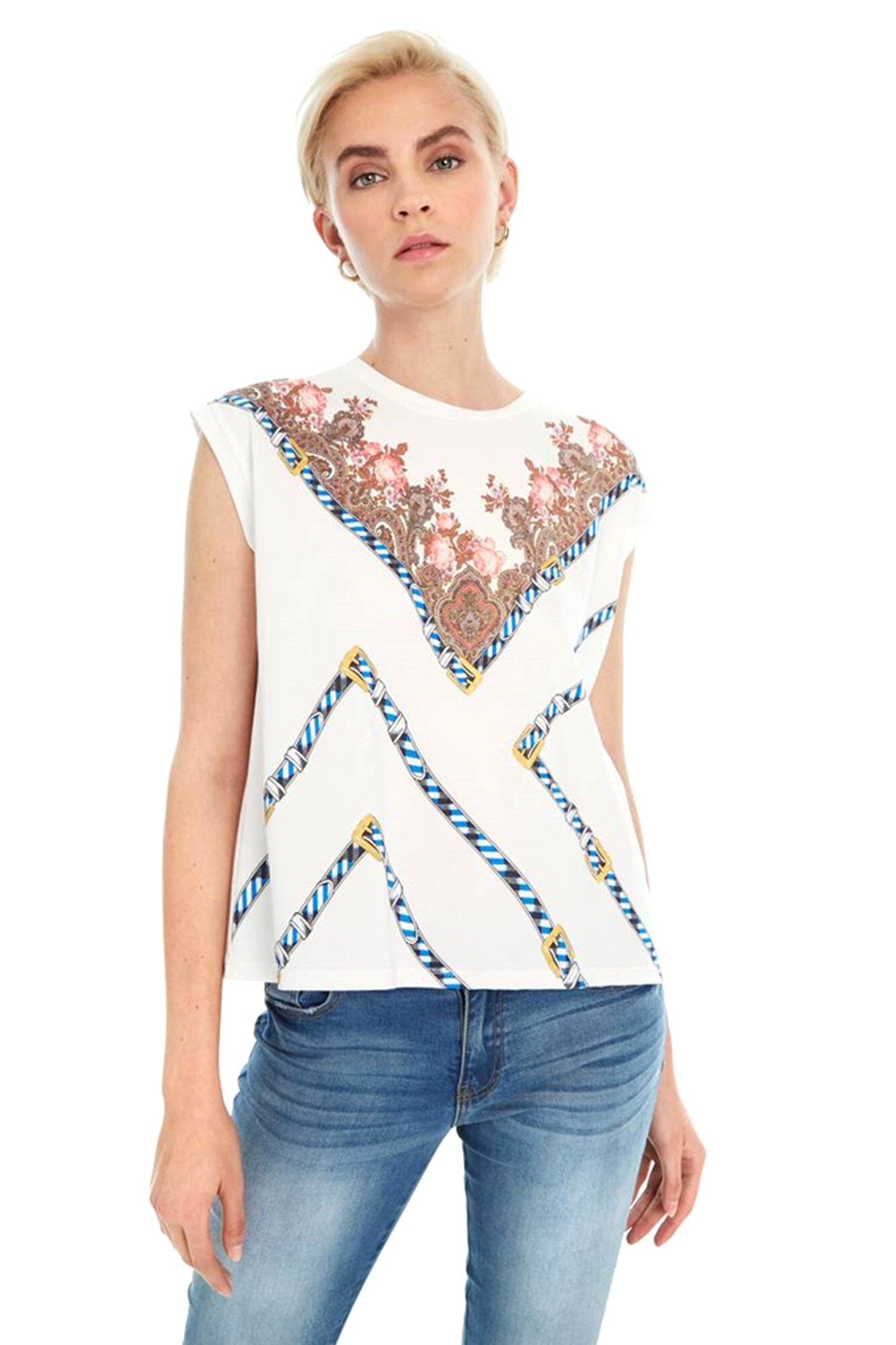 Tricou Casual, Desigual, Alb, L