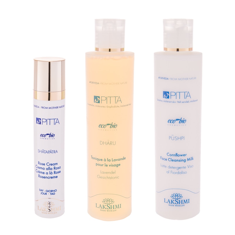 Set 3 produse 450 ml pentru pielea sensibila, cuperozica, usor iritabila si reactiva, Lakshmi, produse bio-organice
