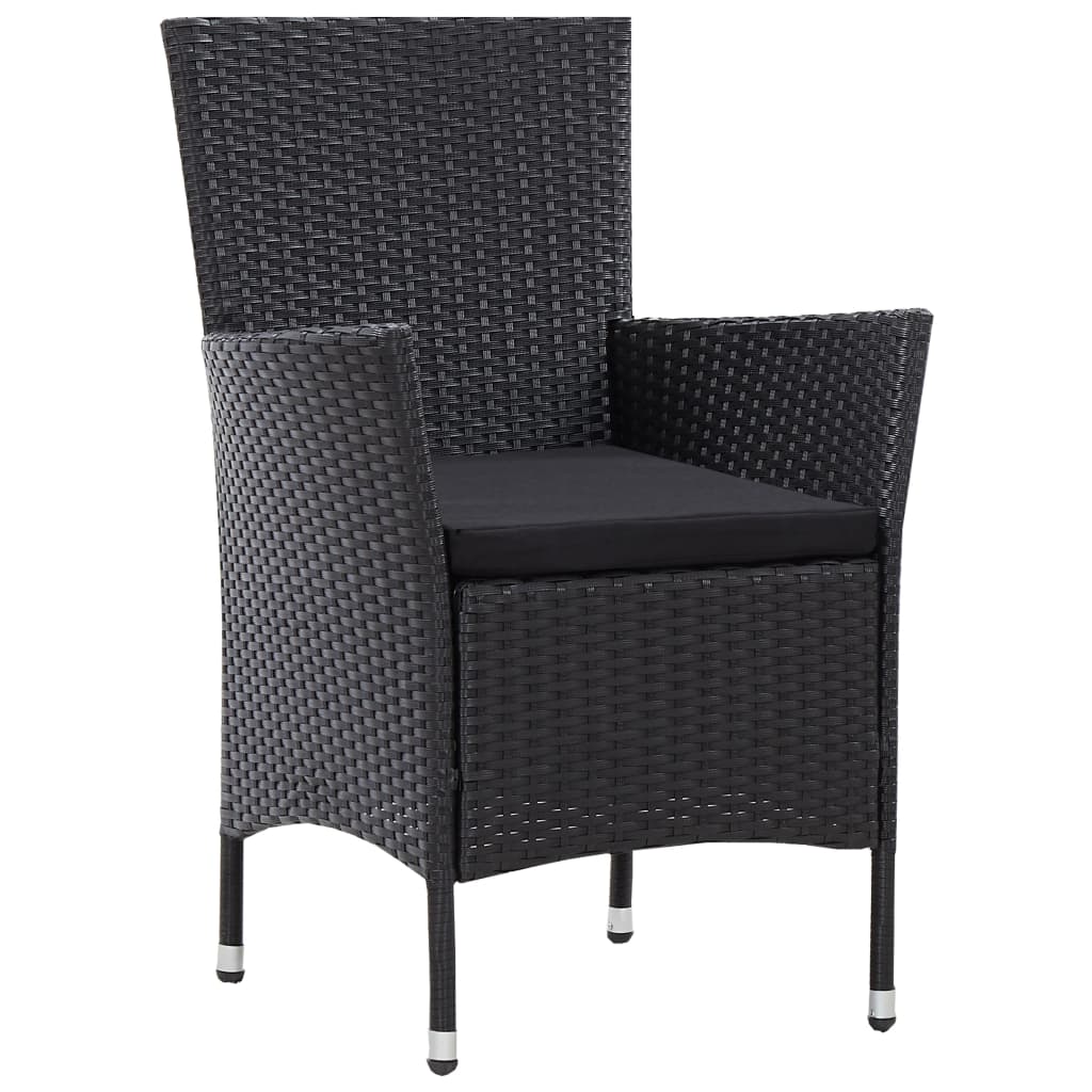 Set 2 scaune de gradina cu perne, vidaXL, Poliratan, 58 x 58 x 88 cm, Negru
