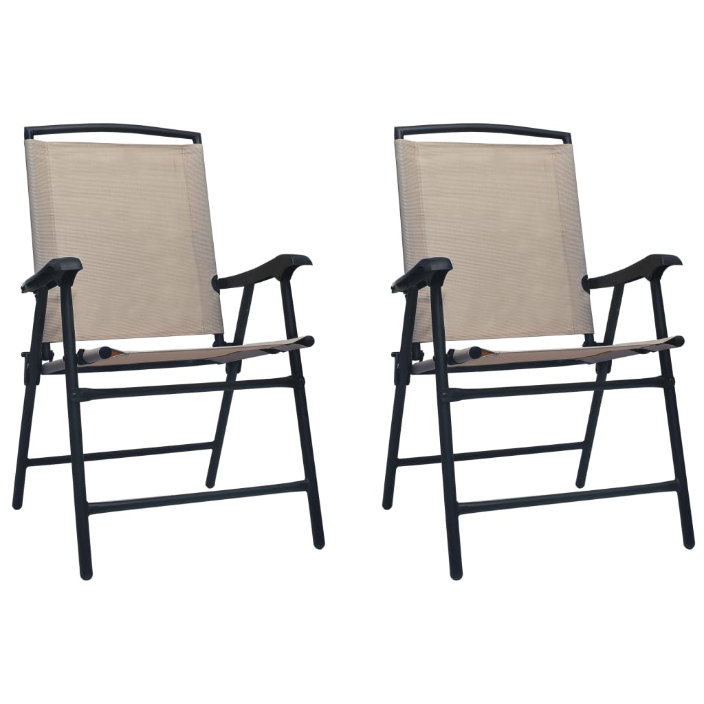 Set 2 scaune pliabile de gradina, vidaXL, Tesatura/otel, 62 x 59 x 93 cm, Maro