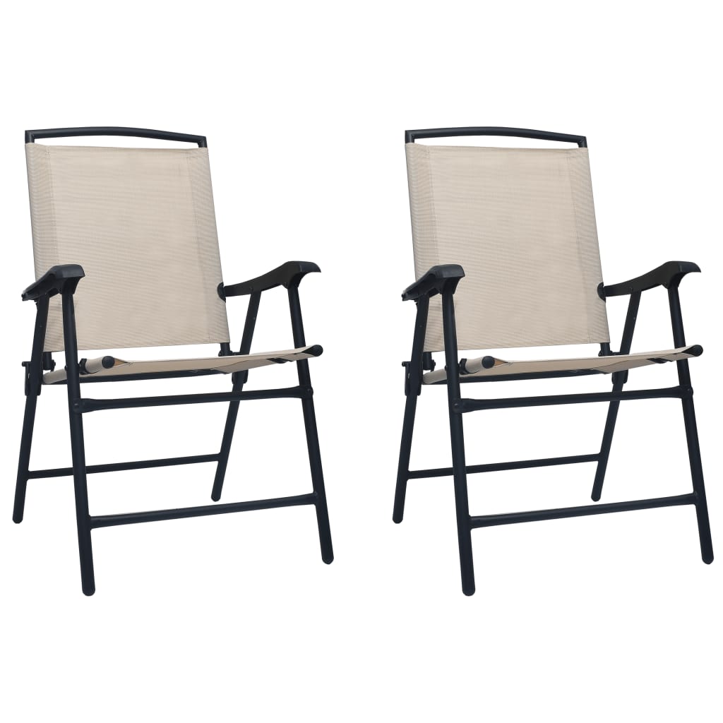 Set 2 scaune pliabile de gradina, vidaXL, Tesatura/otel, 62 x 59 x 93 cm, Crem