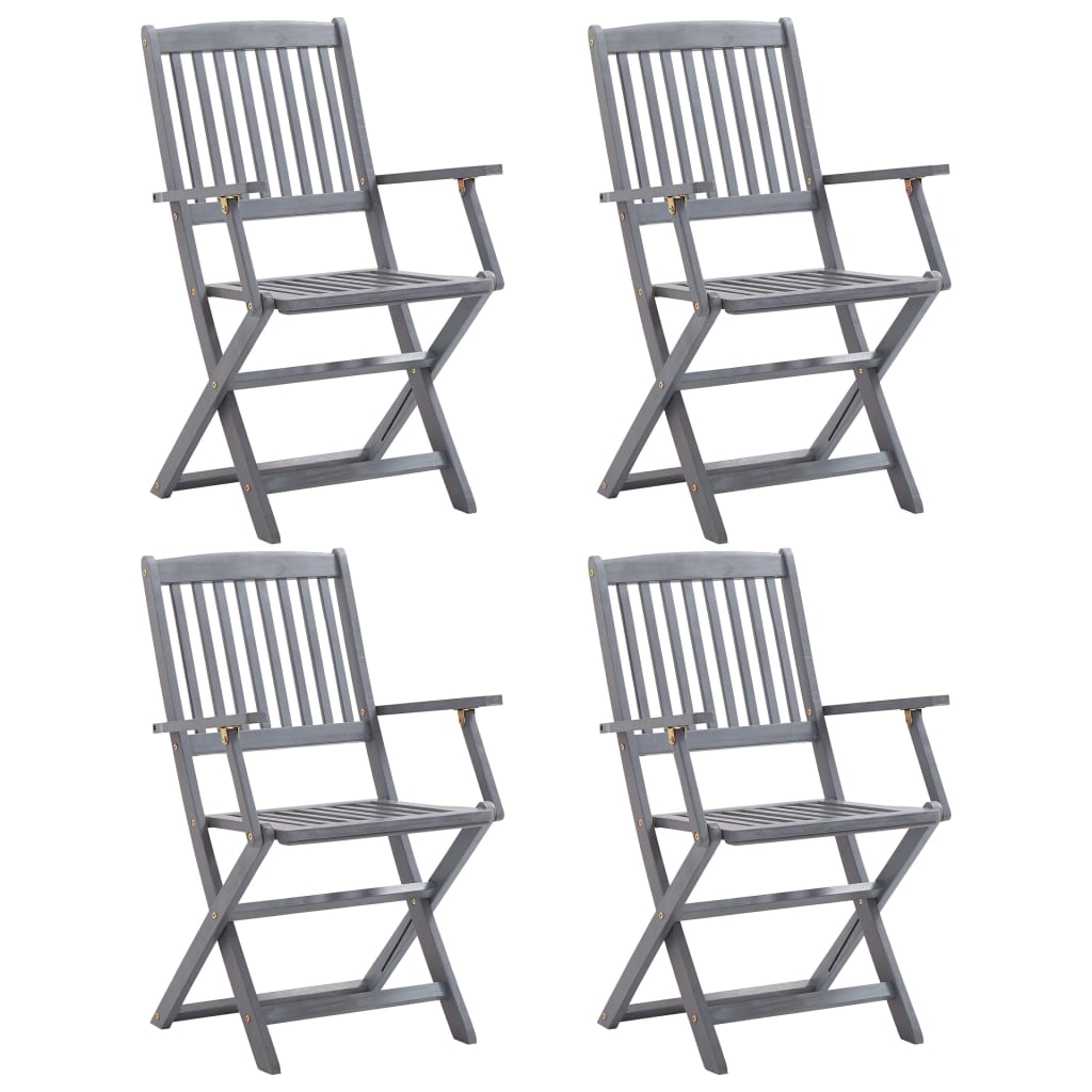 Set 4 scaune pliabile de exterior, vidaXL, Lemn masiv de acacia, 54 x 57 x 91 cm, Maro