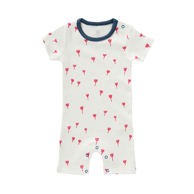 Salopeta de vara, pentru bebelusi 6-12 luni, din bumbac organic, model Tulip red