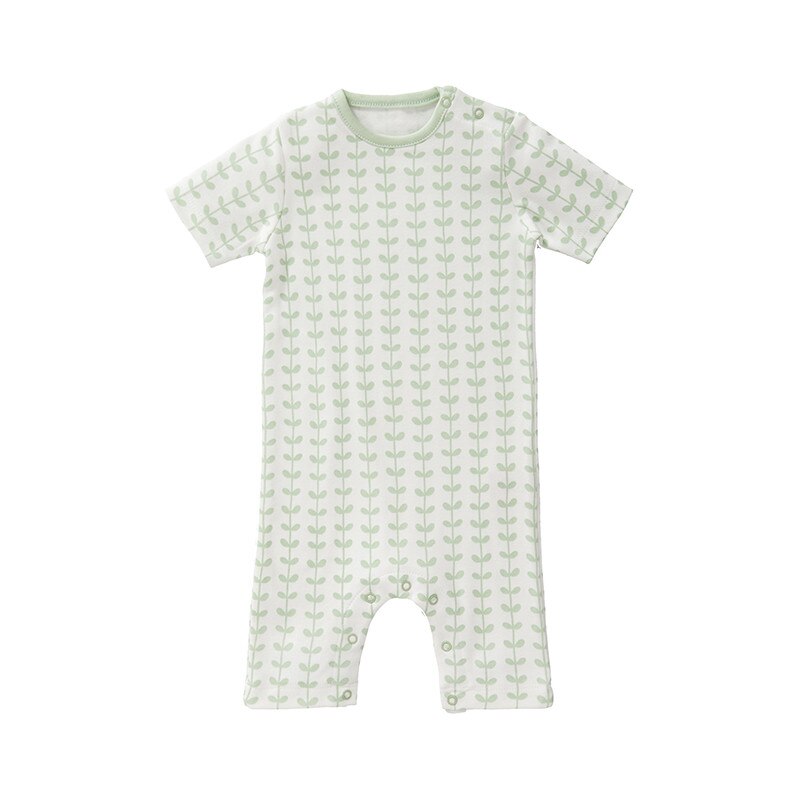 Salopeta de vara, pentru bebelusi 0-3 luni, din bumbac organic, model Leaves mint
