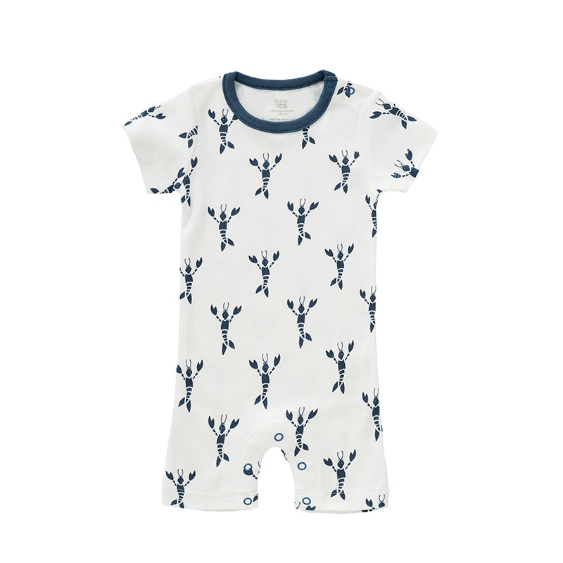 Salopeta de vara, pentru bebelusi 3-6 luni, din bumbac organic, model Lobster blue