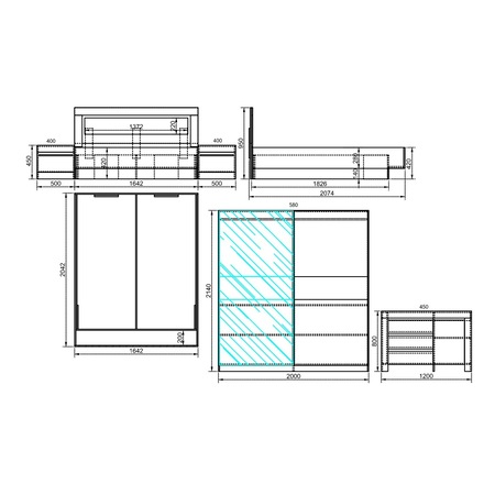 Dormitor Irim Glossy, Pat 160x200, Dulap usi glisante, 2 Noptiere, Comoda