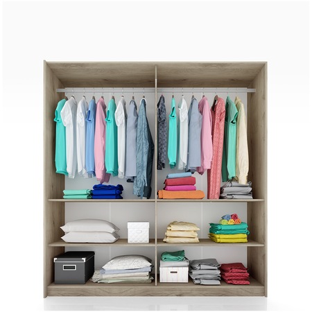 Dormitor Irim Glossy, Pat 160x200, Dulap usi glisante, 2 Noptiere, Comoda