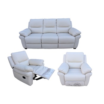 Set Md. 2813, Mobila Domnel, Canapea 3 locuri extensibila si 2 fotolii cu recliner manual, Piele naturala, Bej B925 Set Md. 2813, Mobila Domnel, Canapea 3 locuri extensibila si 2 fotolii cu recliner manual, Piele naturala, Bej B925