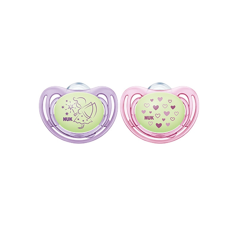 Set 2 suzete ortodontice din silicon 6-18 luni Nuk Freestyle Night 736546, Multicolor