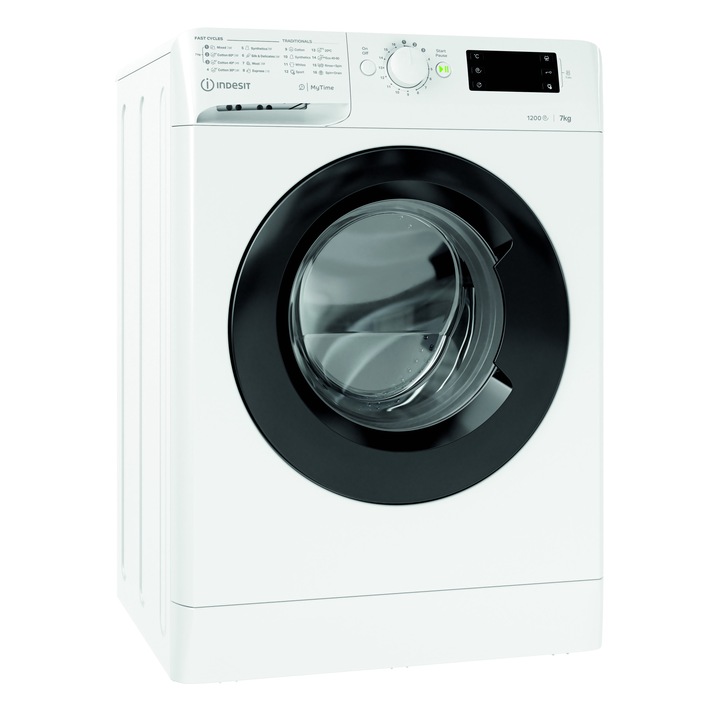 Пералня Indesit New MyTime MTWE 71252 WK EE, 7 кг, 1200 об/мин, Клас E, Fast Cycles, Бял/Черен