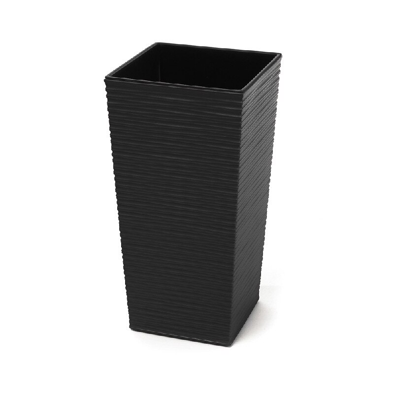 Ghiveci decorativ structurat patrat inalt, 30x30x57cm, insert detasabil 15L, negru mat