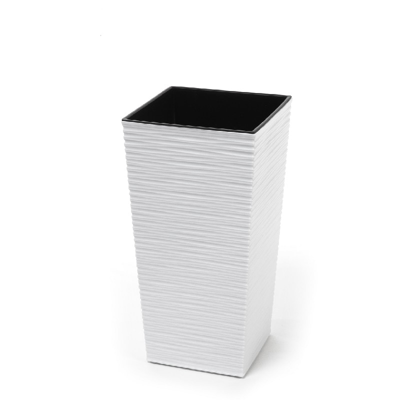 Ghiveci decorativ structurat patrat inalt, 30x30x57cm, insert detasabil 15L, alb mat