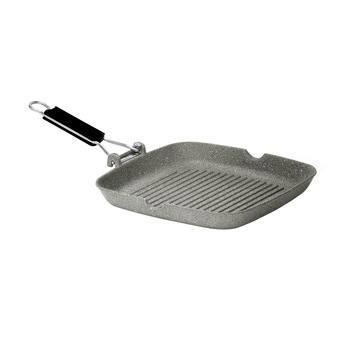 Tigaie grill, Olympia, multistratificata, aluminiu special pentru alimente, fara Acid Perfluorooctanoic, fara nichel, cu particule minerale, gri, 28 x 28 cm Tigaie grill, Olympia, multistratificata, aluminiu special pentru alimente, fara Acid Perfluorooctanoic, fara nichel, cu particule minerale, gri, 28 x 28 cm