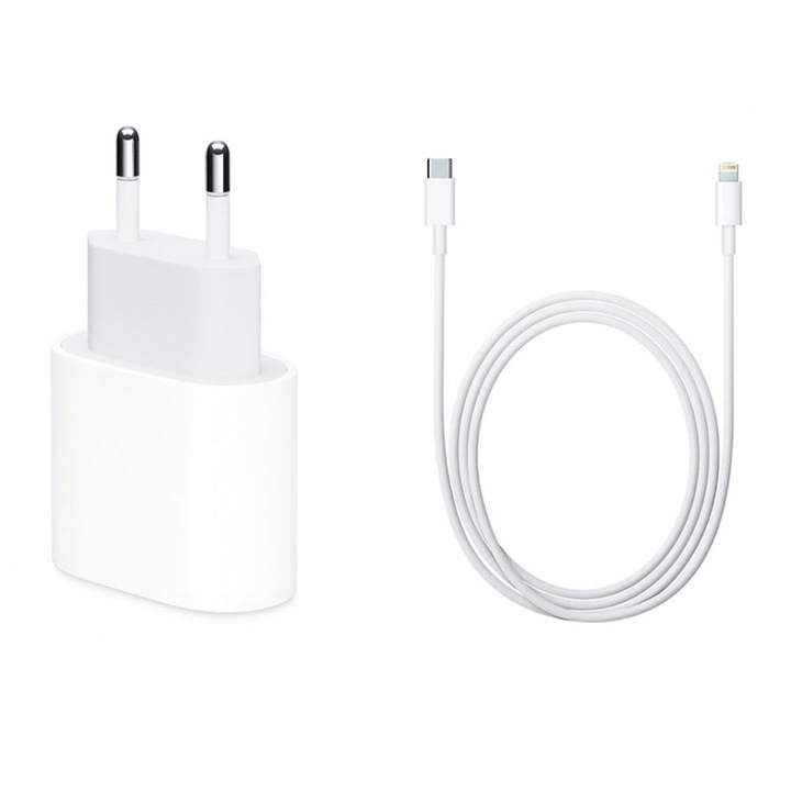 Зарядно устройство за бързо зареждане Apple 18W, съвместимо с iPhone 12, 12 Mini, 12 pro, 12 Pro Max и кабел за данни за бързо зареждане 1m Type-C-Lightning, едно парче