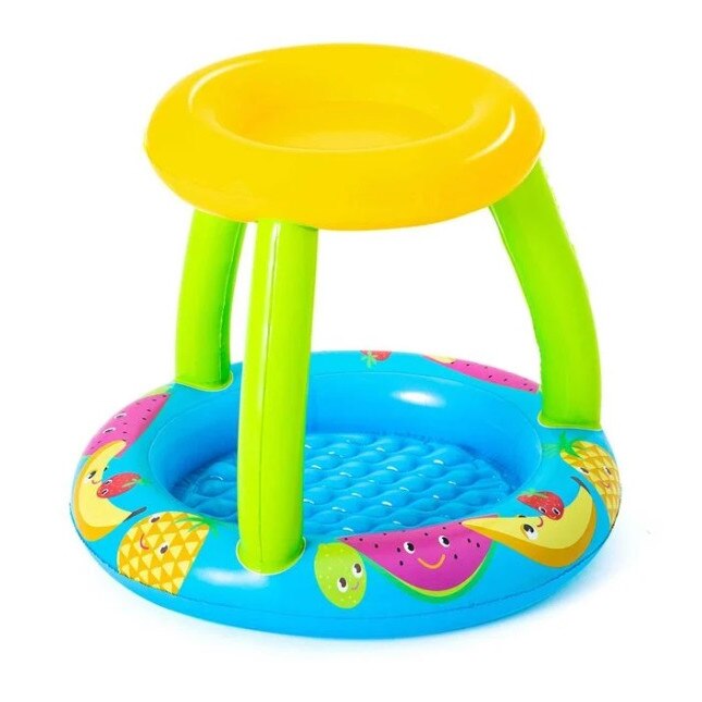 Piscina gonflabila copii, tip spatiu de joaca pentru curte si gradina, cu acoperis protectie soare, 93x90 cm, multicolor, Topi Toy