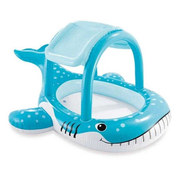 Piscina gonflabila bebe, tip spatiu de joaca pentru curte si gradina, cu acoperis pentru umbra si protectie soare, 210x185 cm, albastra, Topi Toy