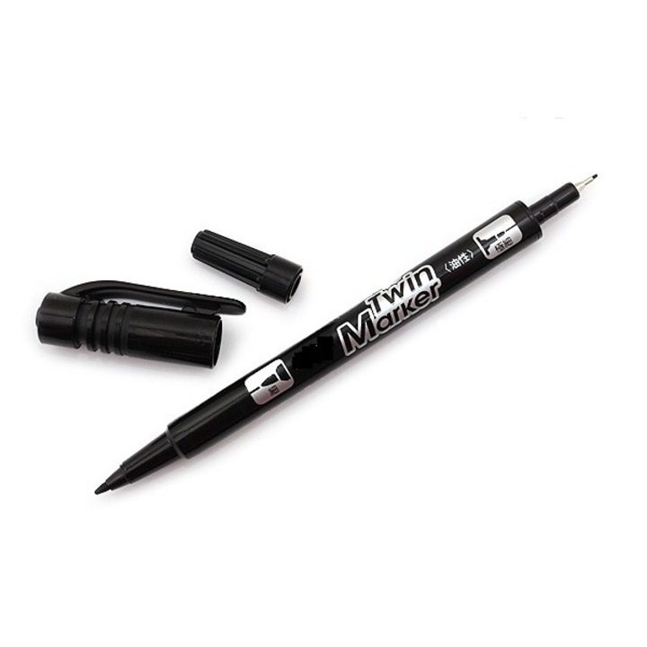 Set 12 Marker Permanent Cu 2 capete, Negru