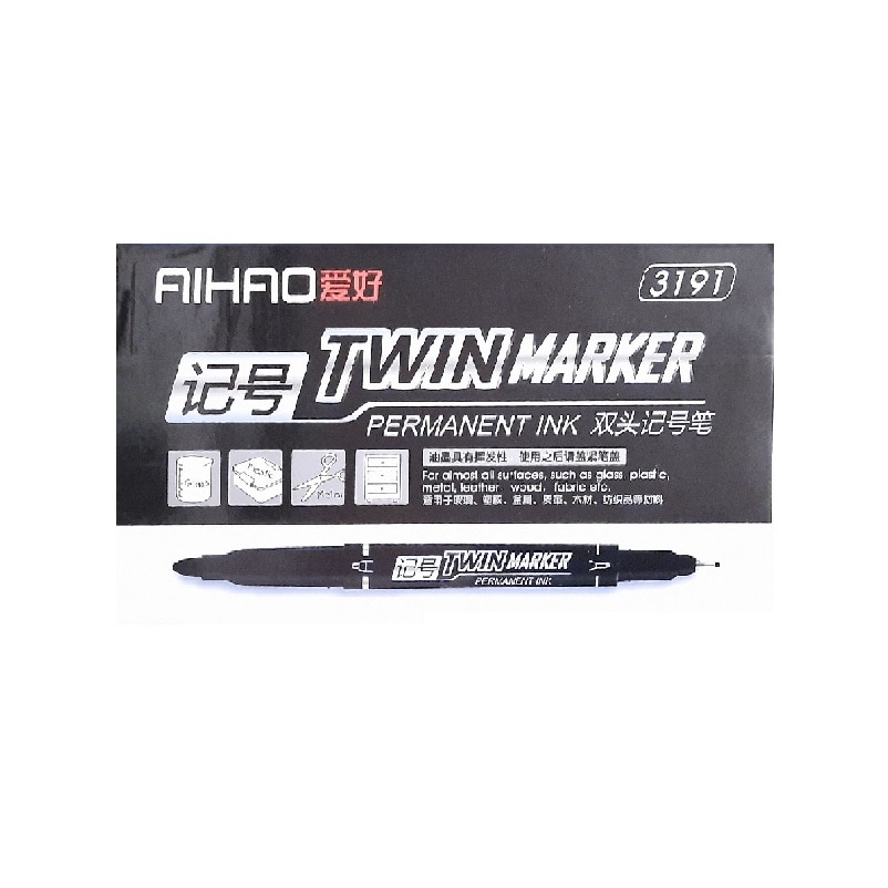 Set 12 Marker Permanent Cu 2 capete, Negru