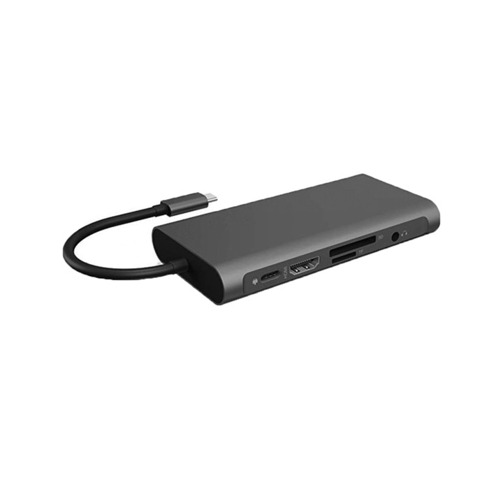 Хъб, USB 3.1 Тип-C DL-LINK WHV010, 10 в 1, 3 x USB 3.0, 1 USB Тип-C, 4K HDMI порт, 1080P VGA, RJ45 Gigabit Ethernet, SD TF карта, SD Audio