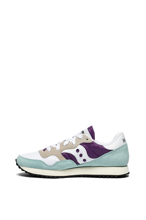 Saucony, Pantofi sport colorblock DXN Trainer Vintage, Alb/Violet/Albastru aquamarin, 10