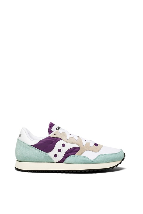 Saucony, Pantofi sport colorblock DXN Trainer Vintage, Alb/Violet/Albastru aquamarin, 10