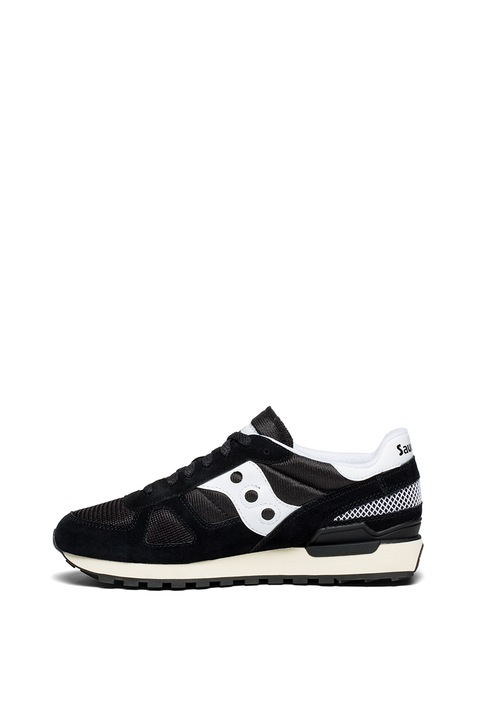 Saucony, Pantofi sport cu amortizare si garnituri de piele intoarsa Shadow Original Vintage, Negru/Alb, 8.5