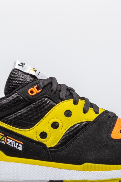 Saucony, Pantofi de piele ecologica si material textil AZURA, Negru/Galben/Oranj, 13