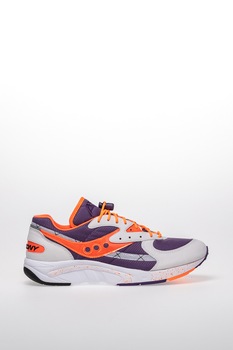Saucony, Pantofi sport cu insertii de piele AYA, Alb prafuit/Violet/Oranj, 46 Saucony, Pantofi sport cu insertii de piele AYA, Alb prafuit/Violet/Oranj, 46