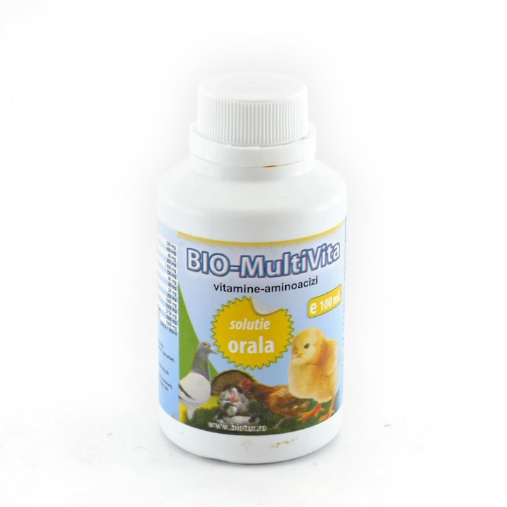 Solutie orala cu multivitamine, minerale si aminoacizi pentru pasari, vitei, bovine, ovine si caprine, BIO MultiVita VITAFOR, 100 ml