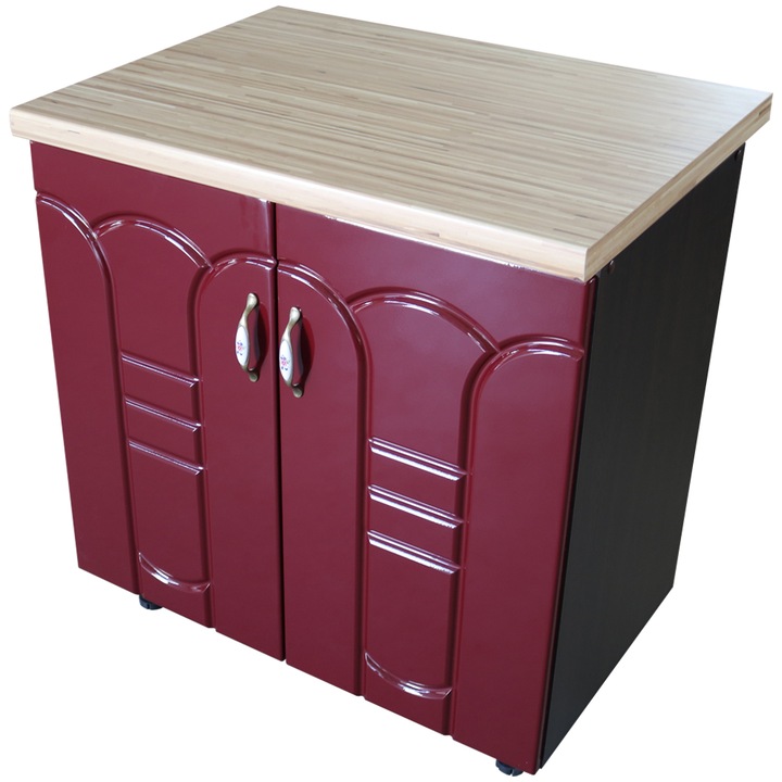 Corp inferior cu 2 usi 80 cm Zebra, Wenge/MDF Rosu Tulip, cu blat Artar 80 x 85 x 60