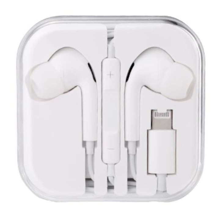 Слушалки за iPhone, Lightning конектор, микрофон и контрол на звука, бели, кутия за съхранение, BBL1625