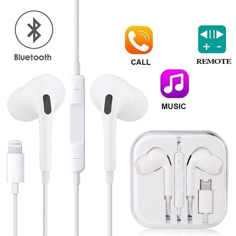 Casti pentru iPhone, conector Lightning, microfon si control volum, alb, cutie depozitare, BBL1625