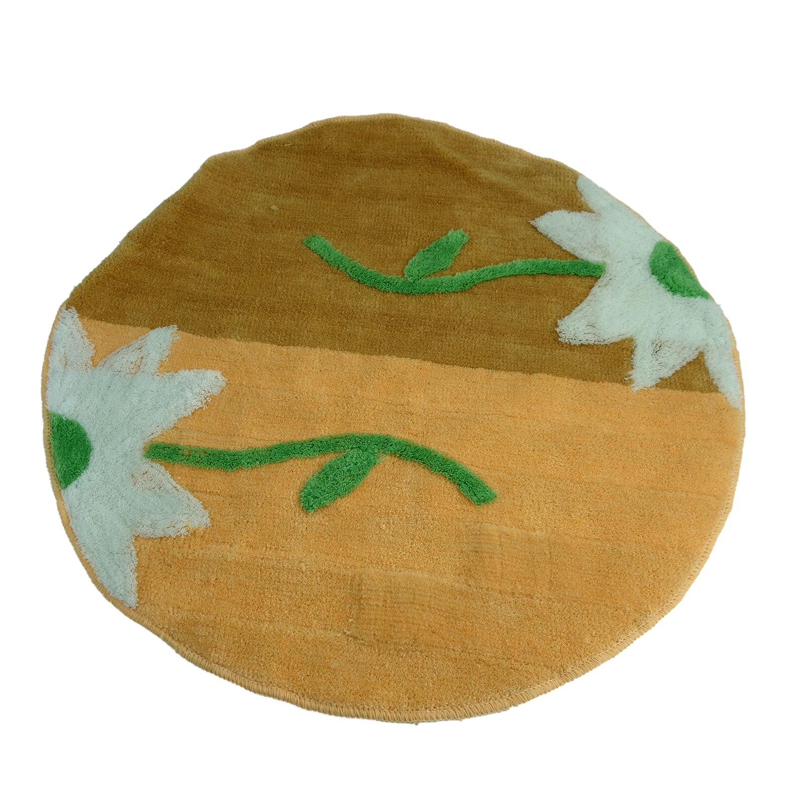 Covor de baie, rotund, model floral, crem/maro deschis, 80 cm