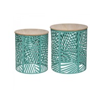 Masuta cafea, rotunda, set 2 bucati, cadru metal, inaltime 45 cm, verde