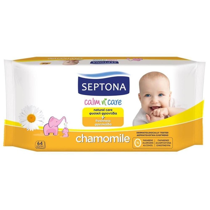 Бебешки мокри кърпички SEPTONA, 64 бр./компл., екстракт от лайка
