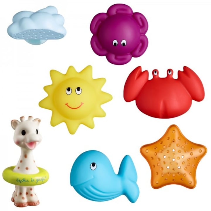 Set 7 jucarii baie lumea marina Girafa Sophie