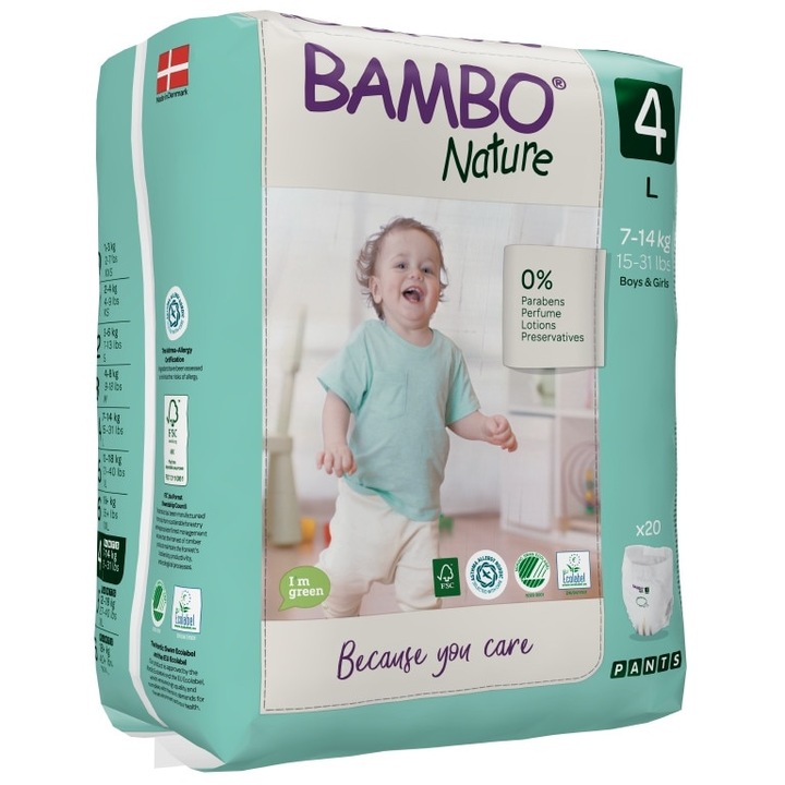 Еко пелени Bambo Nature тип гащи, размер 4, L, 7-14кг., 20 броя
