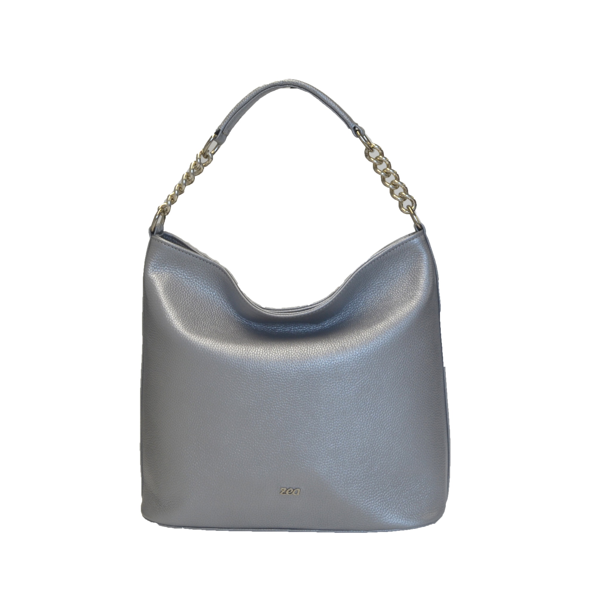 Geanta dama, Zea, casual, din piele naturala, argintiu, 32x14x32 cm