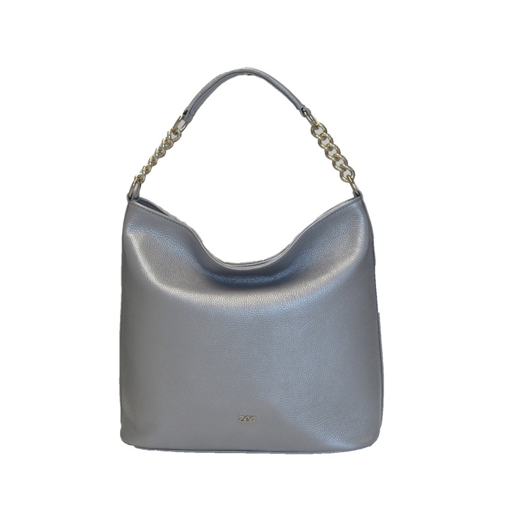 Geanta dama Zea casual din piele naturala, Argintiu, 32 x 32 x 14 CM